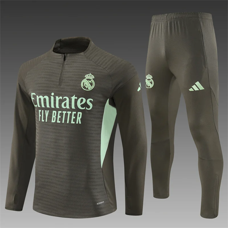 2025/2026 Real Madrid Half-Pull Training Suit Khaki Football Shirt Set