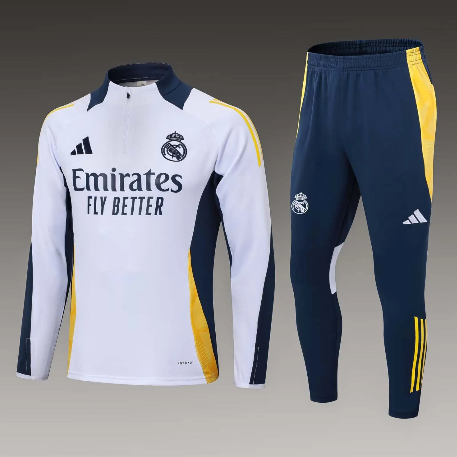 2024/2025 Real Madrid Half-Pull Training Suit White Football Shirt Set