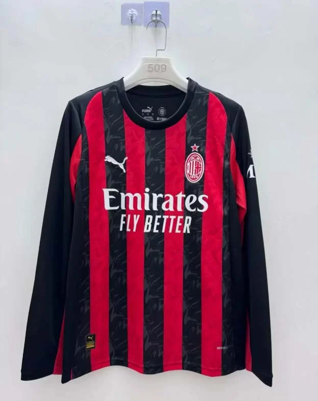 2025/2026 Long Sleeve AC Milan Home Soccer Jersey