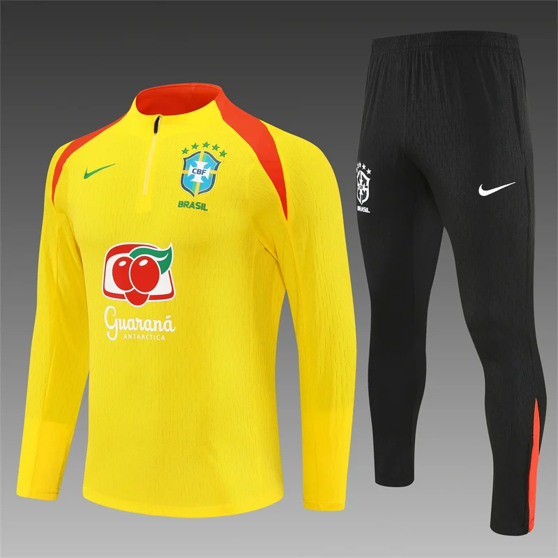 2026 Brazil Half-Zip Yellow Training Suit Football Jersey  Suit