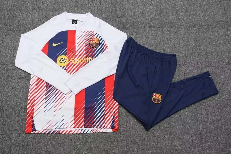2023/2024 Barcelona Special Edition Half-Pull Training Suit White Jersey Set - 图片 3