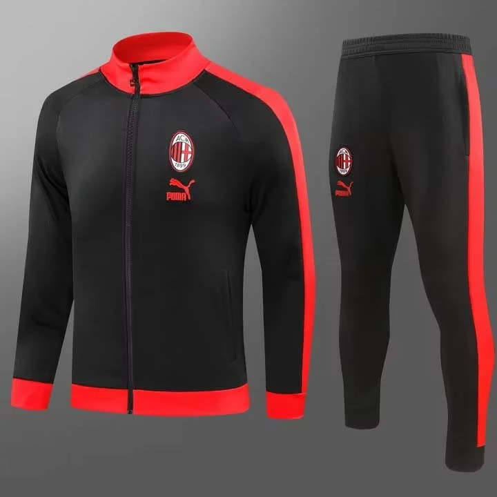 2023/2024 AC Milan Long Zipped Jacket Black Soccer Jersey Set