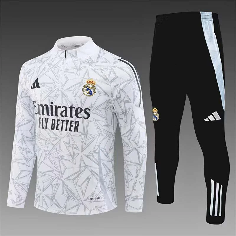 2024/2025 Real Madrid Half-Pull Training Suit White Football Shirt Set