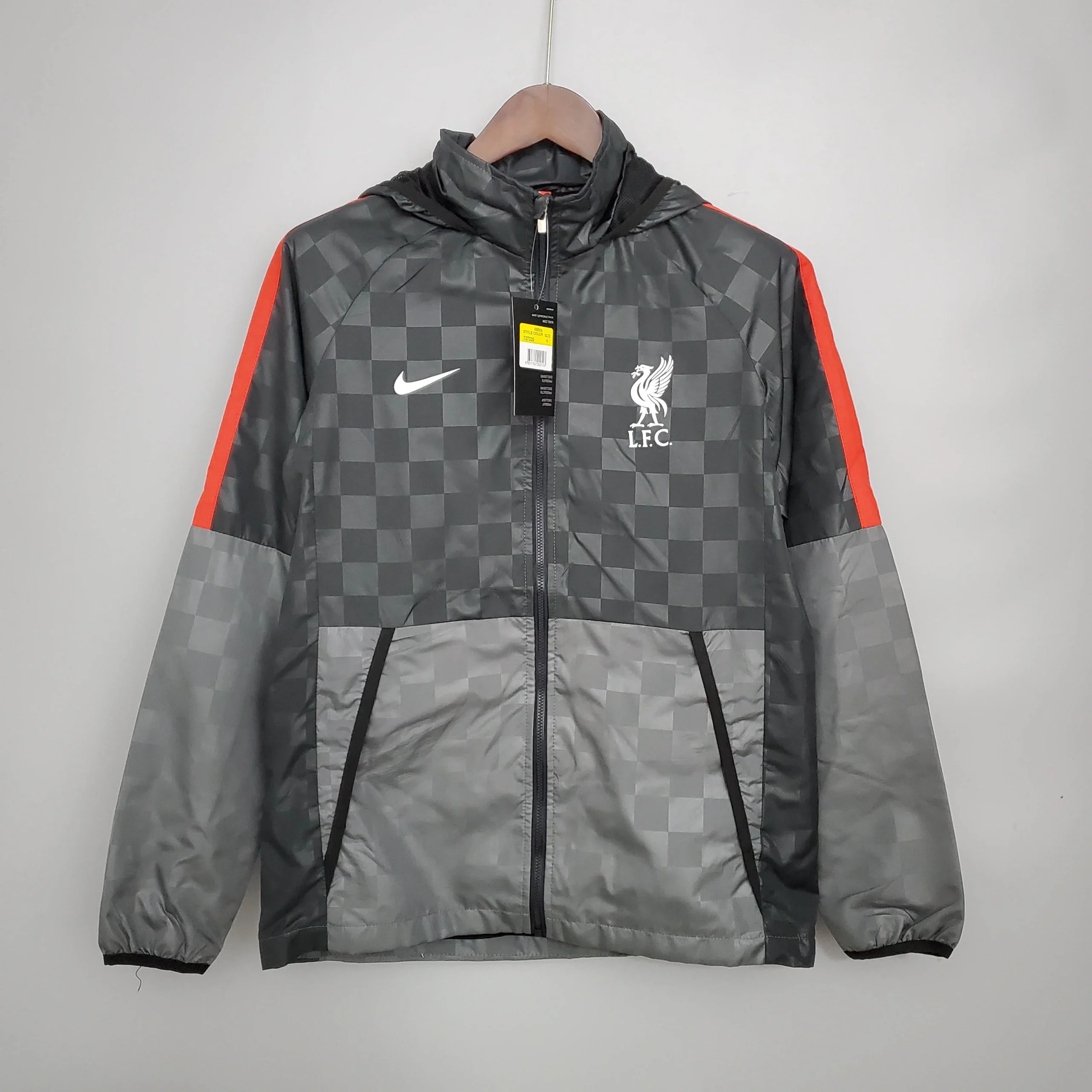 2021/2022 Liverpool Windbreaker Black-Grey Plaid Soccer Jersey