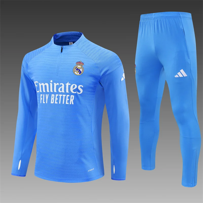 2025/2026 Real Madrid Half-Pull Training Suit Blue Football Shirt Set