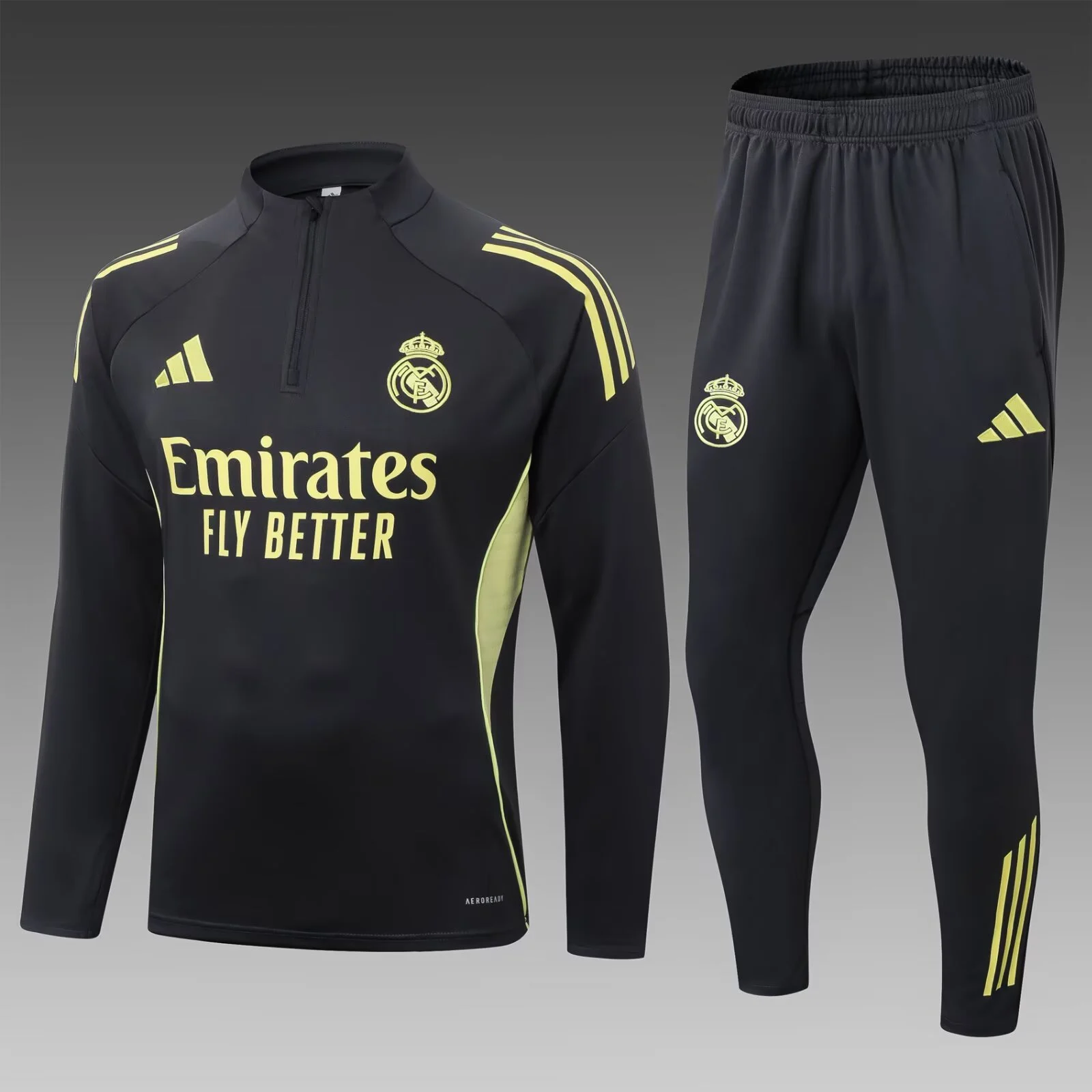 2025/2026 Real Madrid Half-Pull Training Suit Dark Gray Football Shirt Set