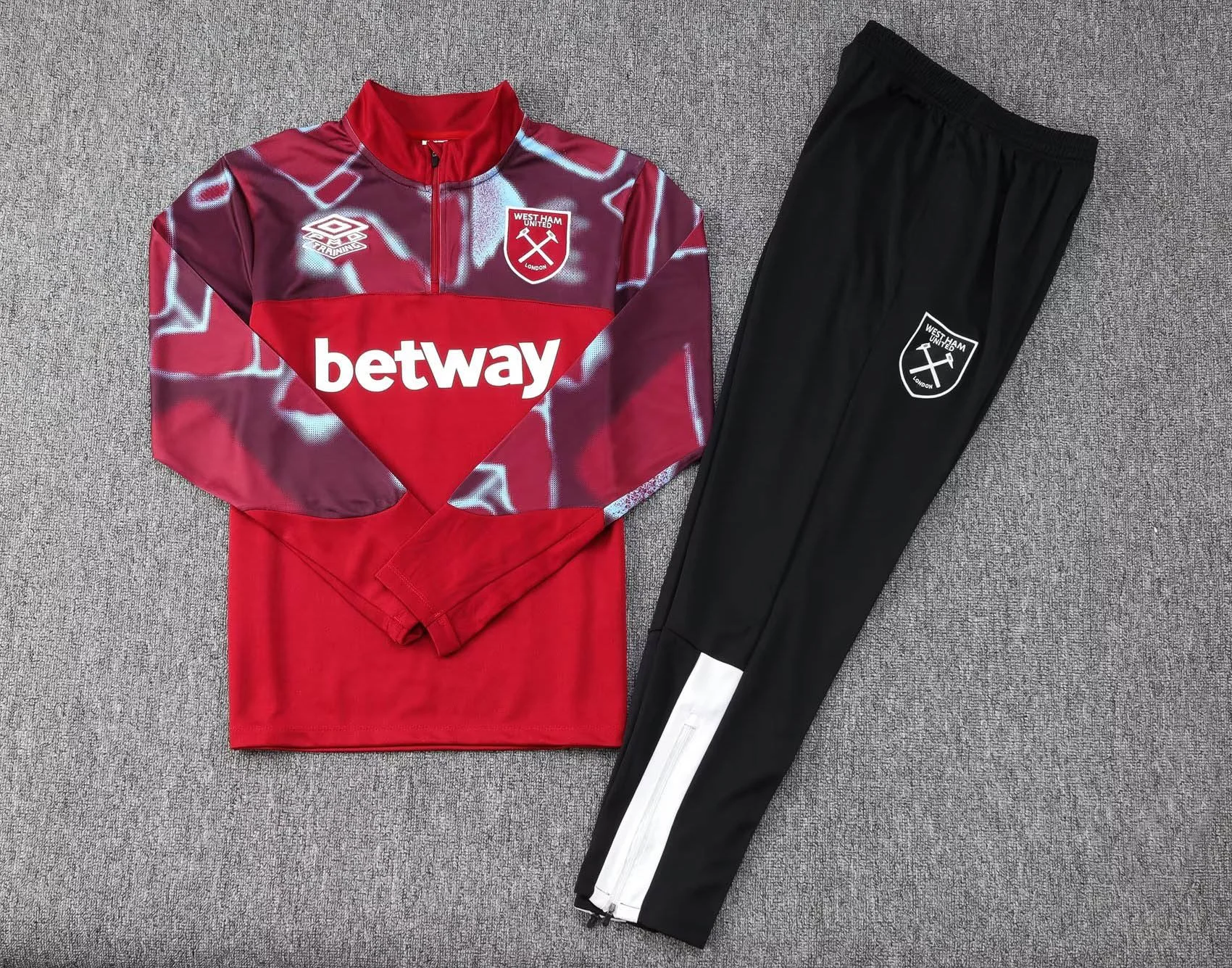 2022/2023 West Ham United Half-Pull Training Suit Red Football Shirt Set - 图片 7