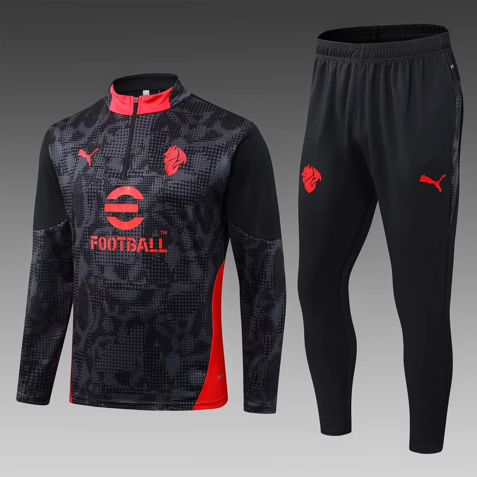 2025/2026 AC Milan Half-Pull Training Suit Black Soccer Jersey Set