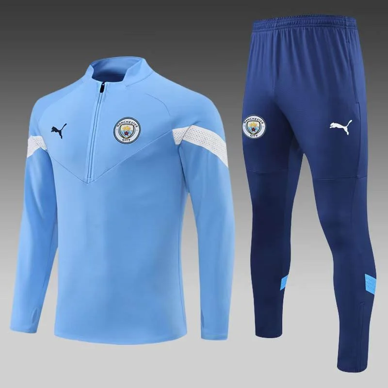 2022/2023 Manchester City Half-Pull Training Suit Blue Football Shirt Set