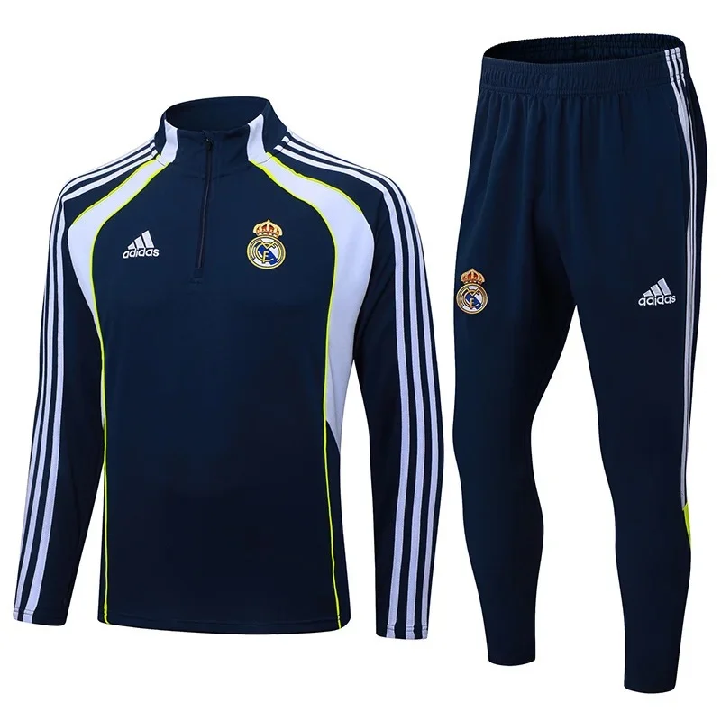 2025-2026 Real Madrid Retro Royal blue Half-Pull Training Suit Football Shirt Set