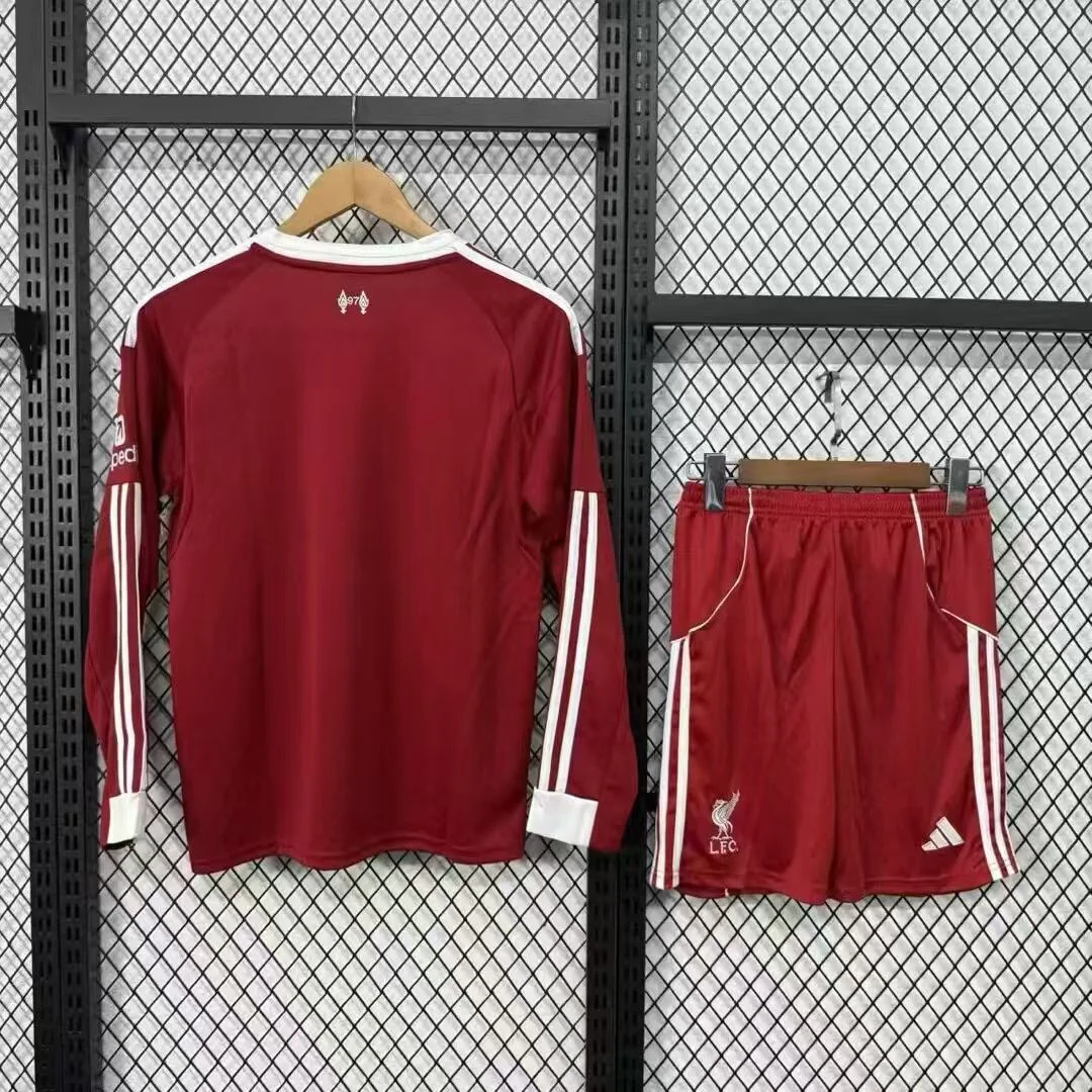 2025/2026 Long Sleeves Liverpool Home Soccer Jersey Kids Size - 图片 2