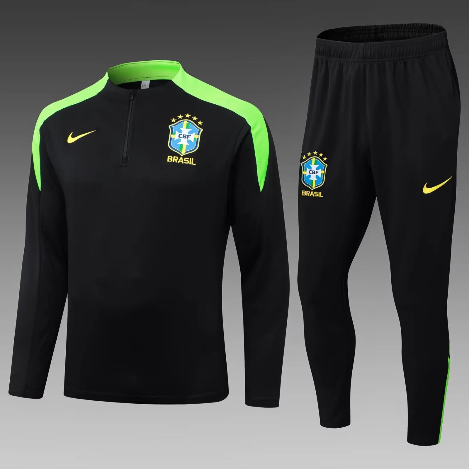 2025 Brazil Long Zipped Jacket Black Jersey  Set