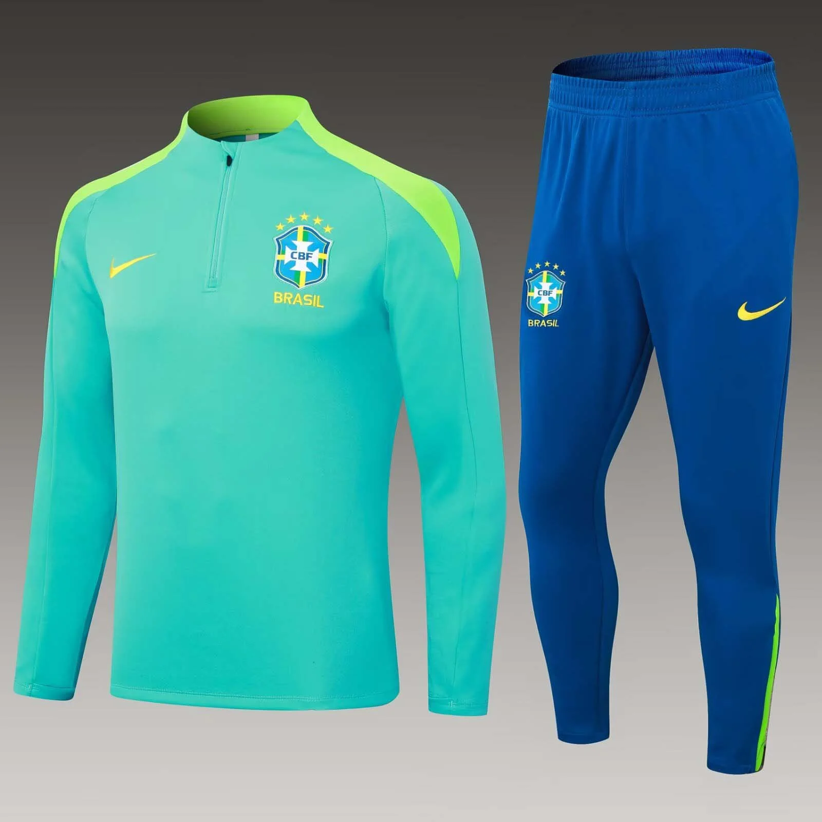 2024 Brazil Half-Pull Training Suit Light green Football Shirt  Set