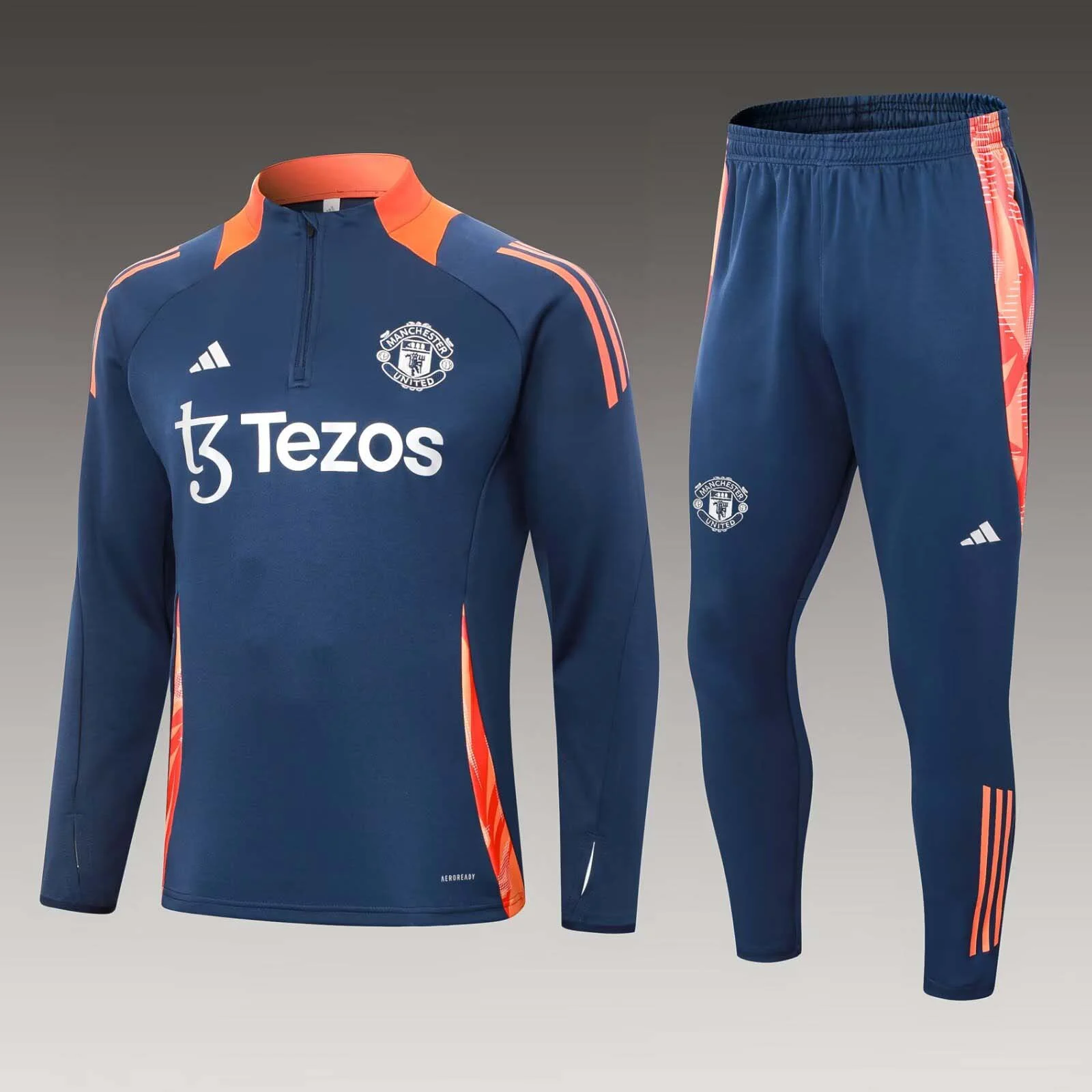 2024/2025 Manchester United Half-Pull Training Suit Royal blue Football Shirt Set