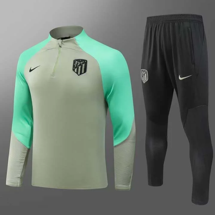 2023/2024 Atletico Madrid Half-Pull Training Suit Green Set