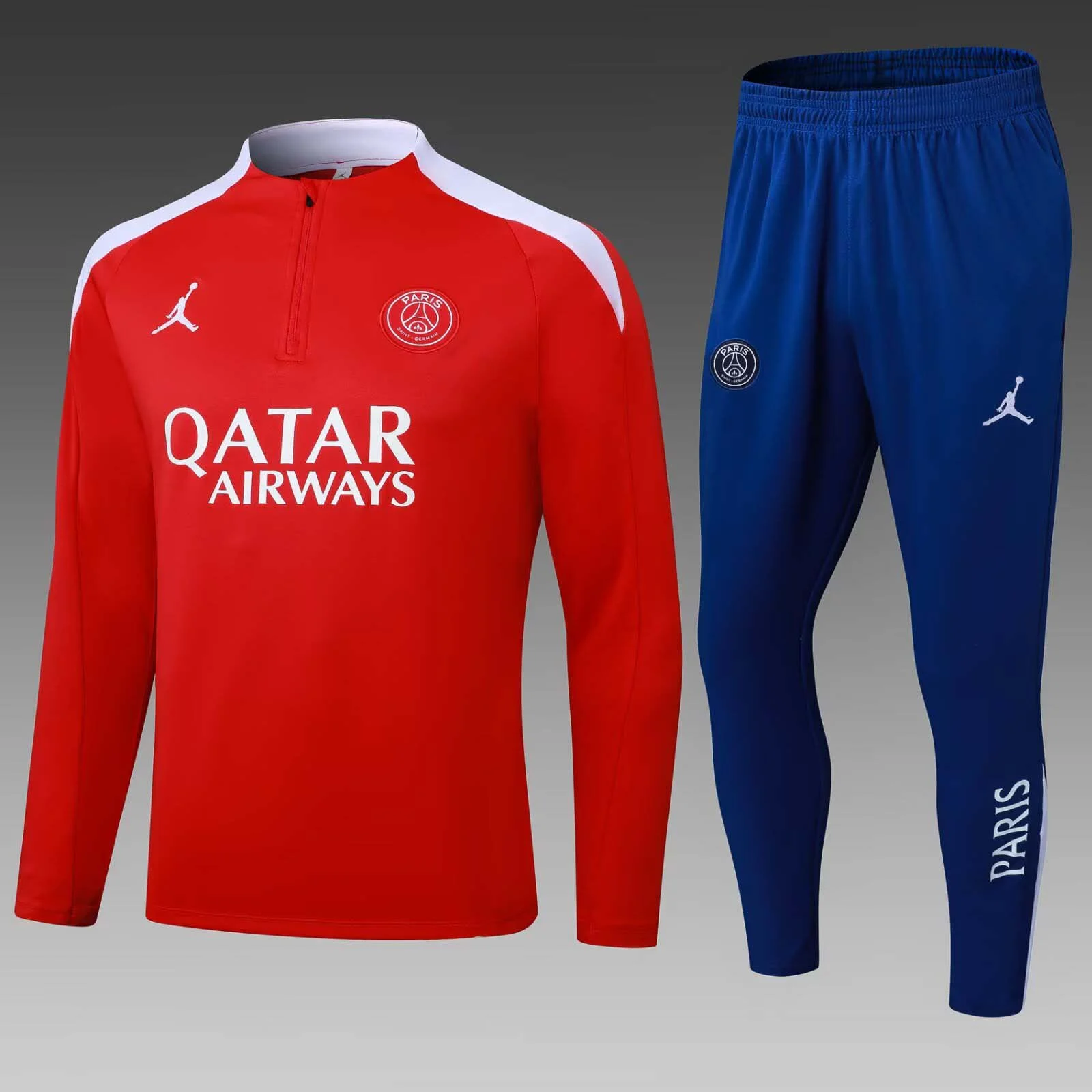 2025/2026 Psg Paris Saint-Germain Half-Pull Training Suit Red  Football Shirt Set