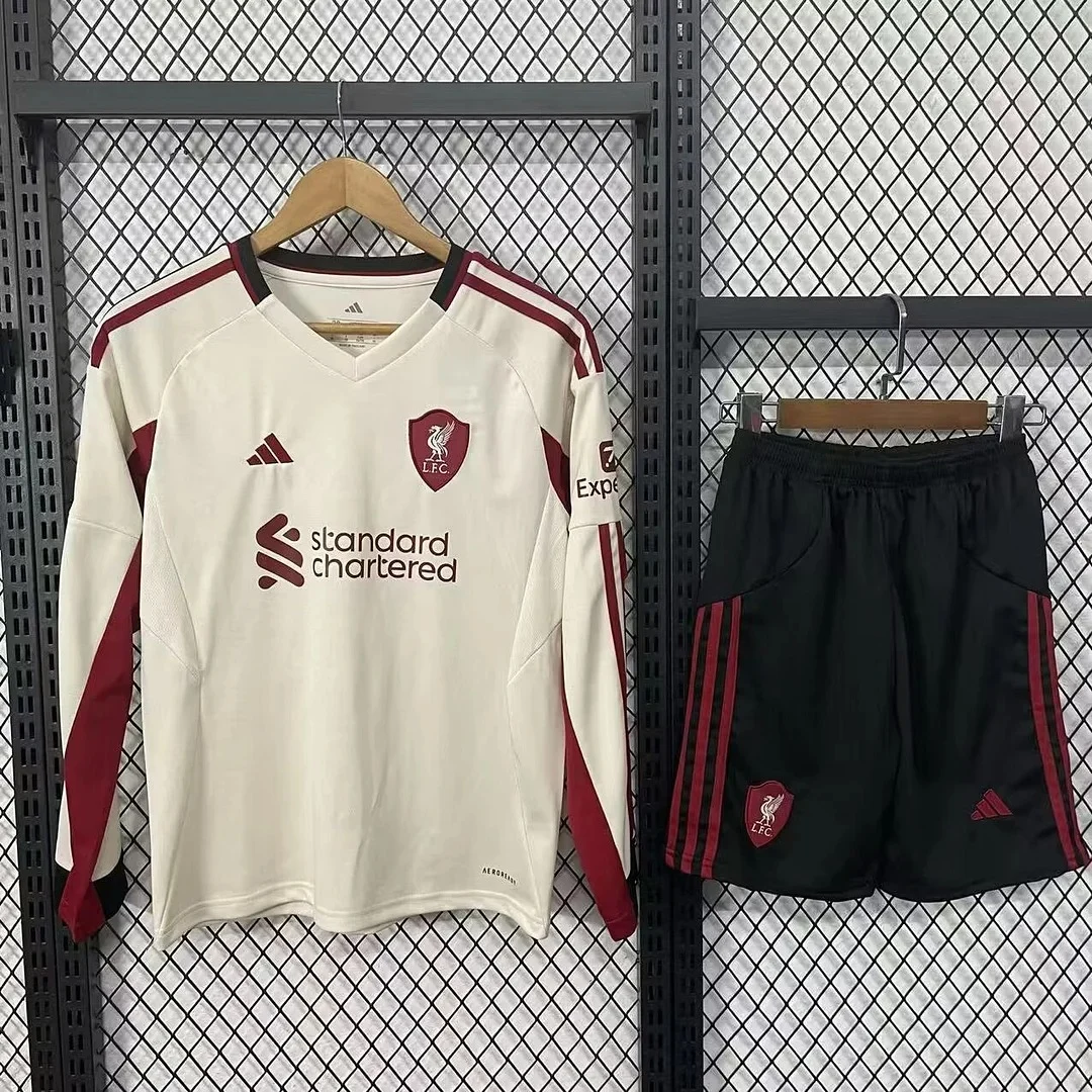 2025/2026 Long Sleeves Liverpool Away Soccer Jersey Kids Size