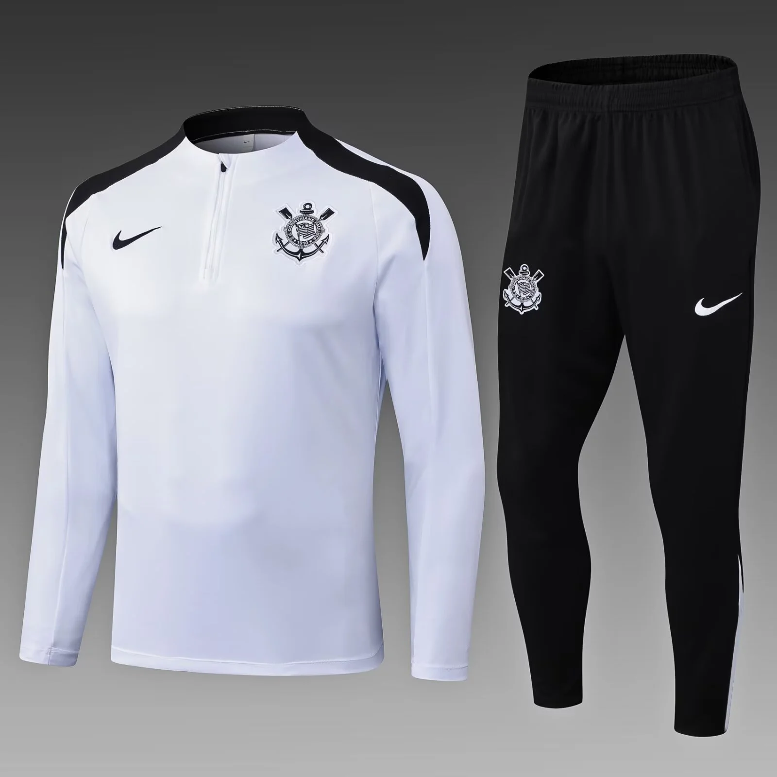 2025/2026 Corinthians Paulista Half-Pull Training Suit White Football Shirt Set