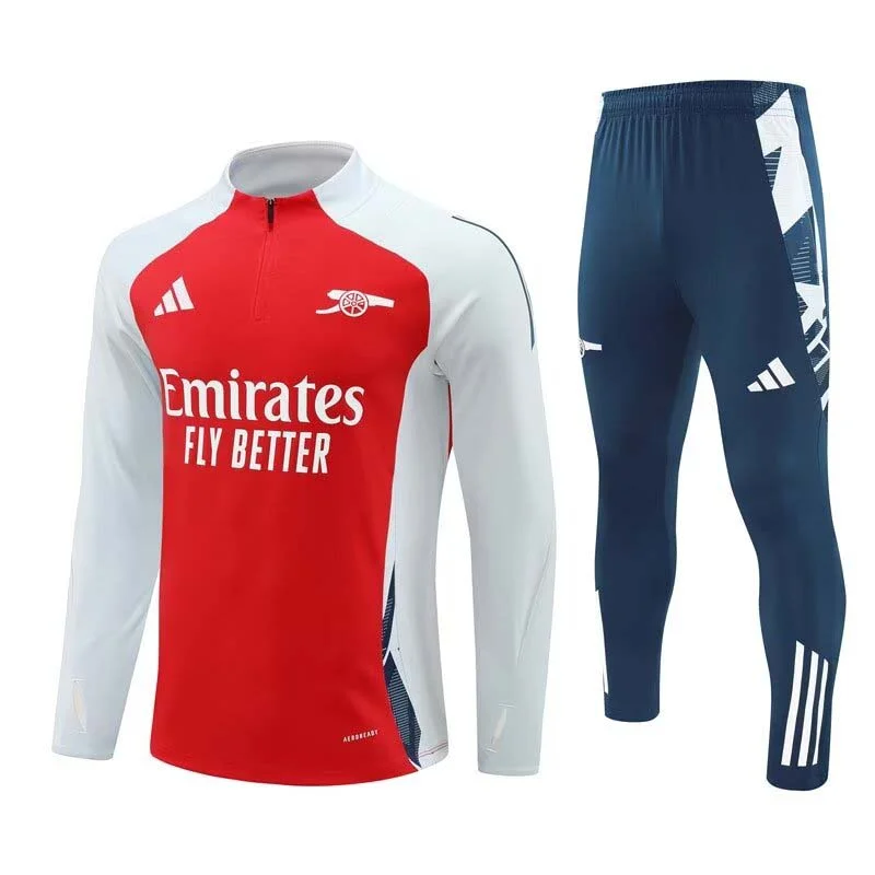 2024/2025 Arsenal Half-Pull Training Suit Red and White Football Shirt  Set