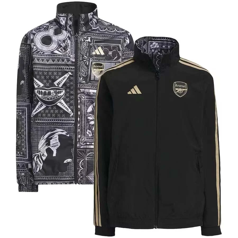 2023-2024 Arsenal Reversible Windbreaker Black-gray Soccer Jersey