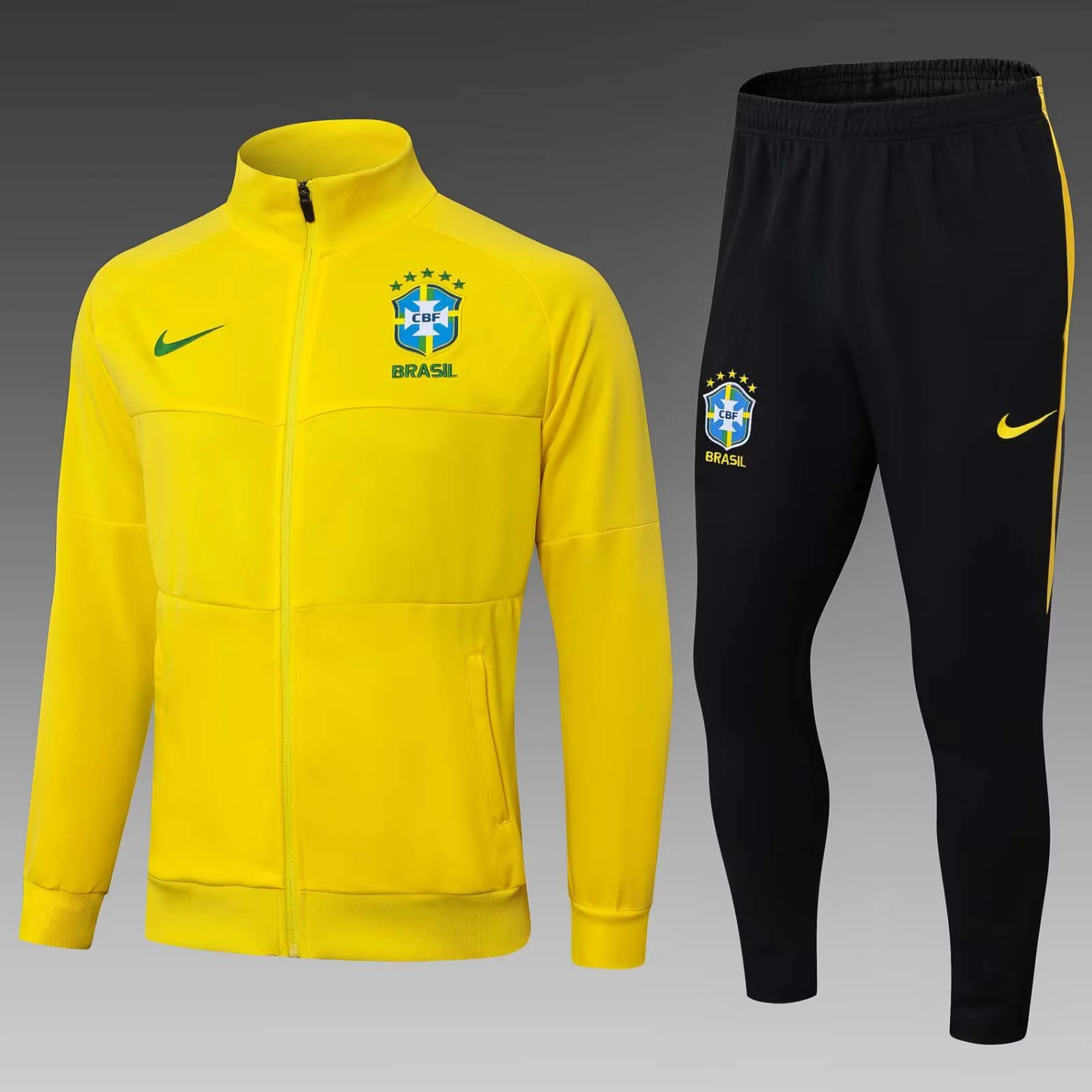 2025 Brazil Long Zipped Jacket Yellow Jersey  Set