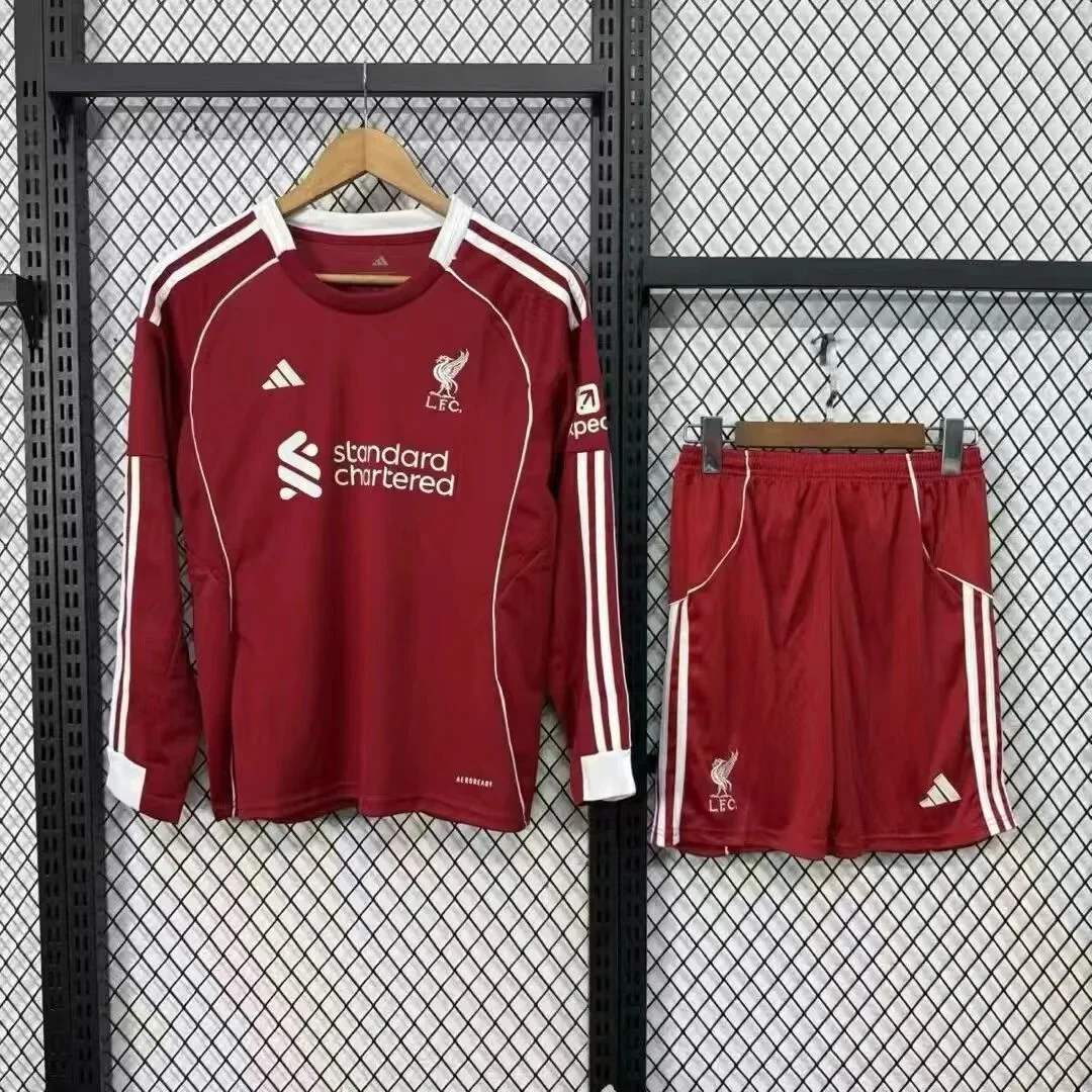 2025/2026 Long Sleeves Liverpool Home Soccer Jersey Kids Size