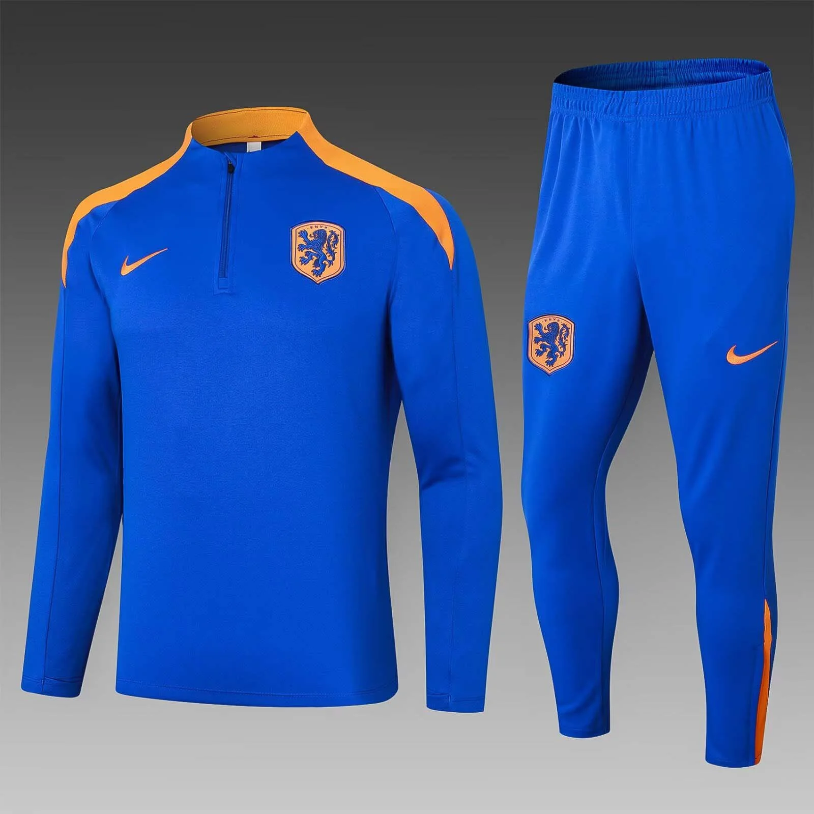 2024 Netherlands Half-Pull Training Suit Colorful Blue Football Shirt  Set