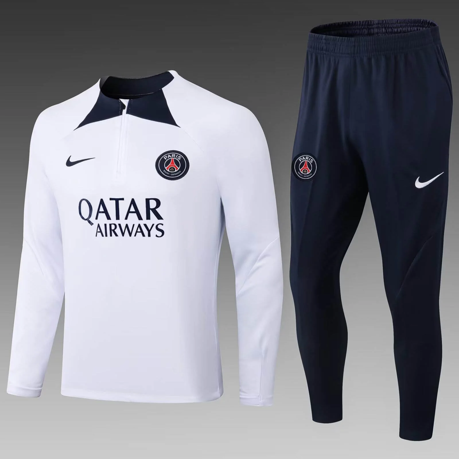 2022/2023 Psg Paris Saint-Germain Half-Pull Training Suit White Set