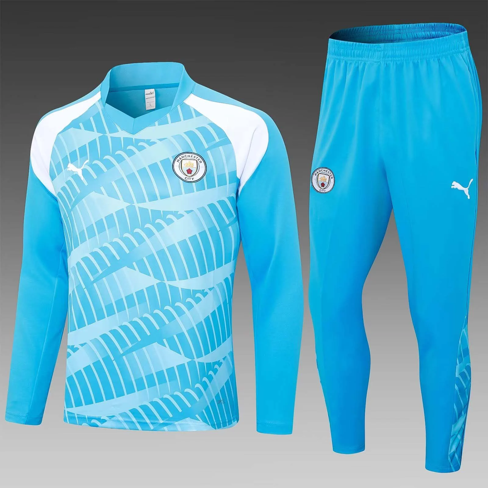 2023/2024 Manchester City Half-Pull Training Suit blue Football Shirt Set
