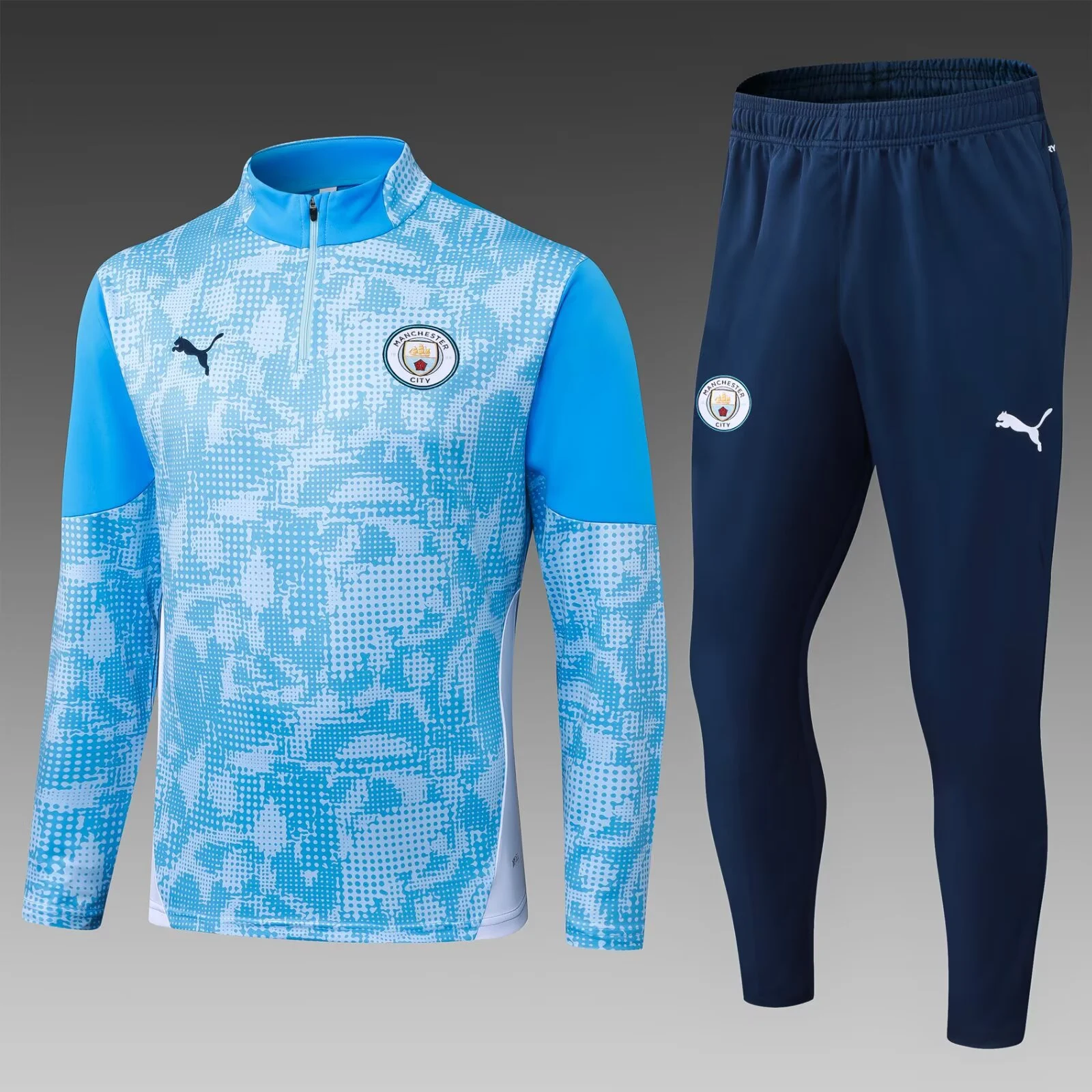 2025/2026 Manchester City Half-Pull Training Suit Blue Football Shirt Set