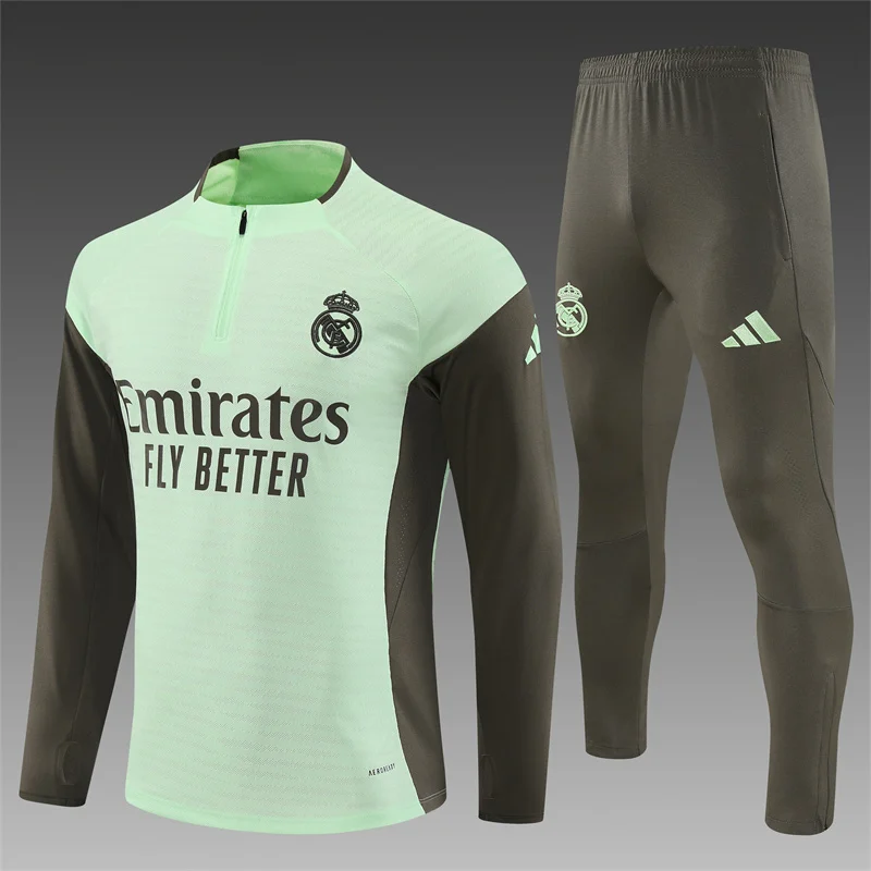 2025/2026 Real Madrid Half-Pull Training Suit Light Green Football Shirt Set
