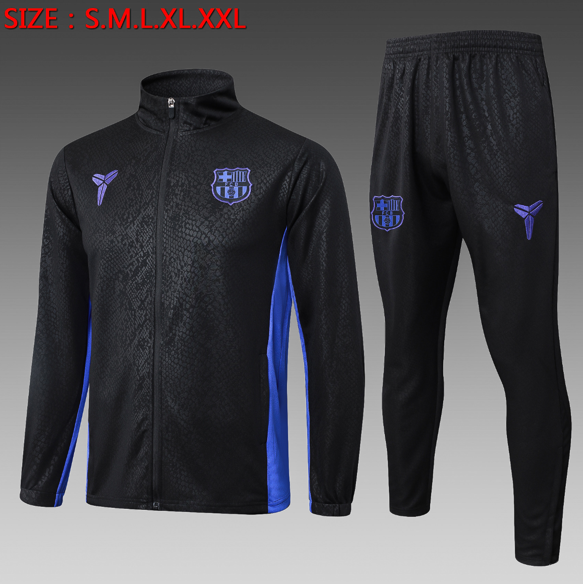 0042dcda95d533eb00ced223bd28b967.png 2025/2026 Barcelona Long Zip Jacket Black Jersey Set - Image 1