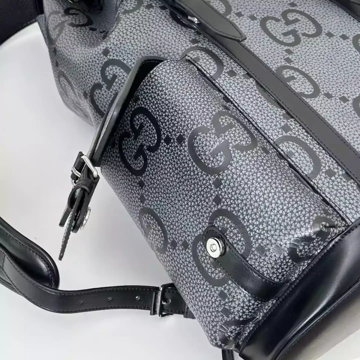 GG jumbo large backpack in grey and black GG leather – BG076 - Image 5