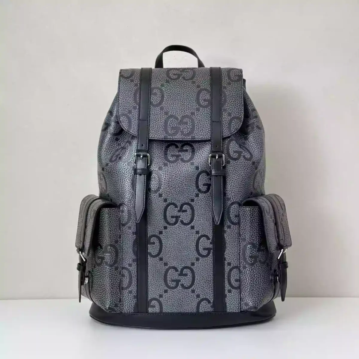 GG jumbo large backpack in grey and black GG leather – BG076 - Image 10