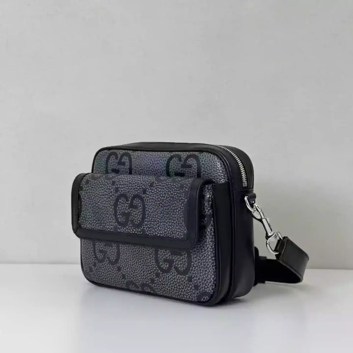 GG jumbo large belt bag in grey and black GG leather – BG078 - Image 8