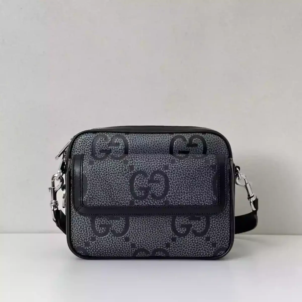 GG jumbo large belt bag in grey and black GG leather – BG078 - Image 9