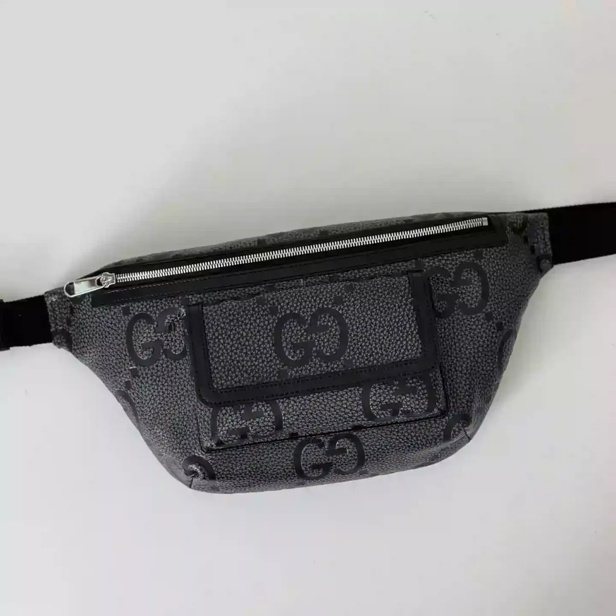 GG jumbo large belt bag in grey and black GG leather – BG078 - Image 6