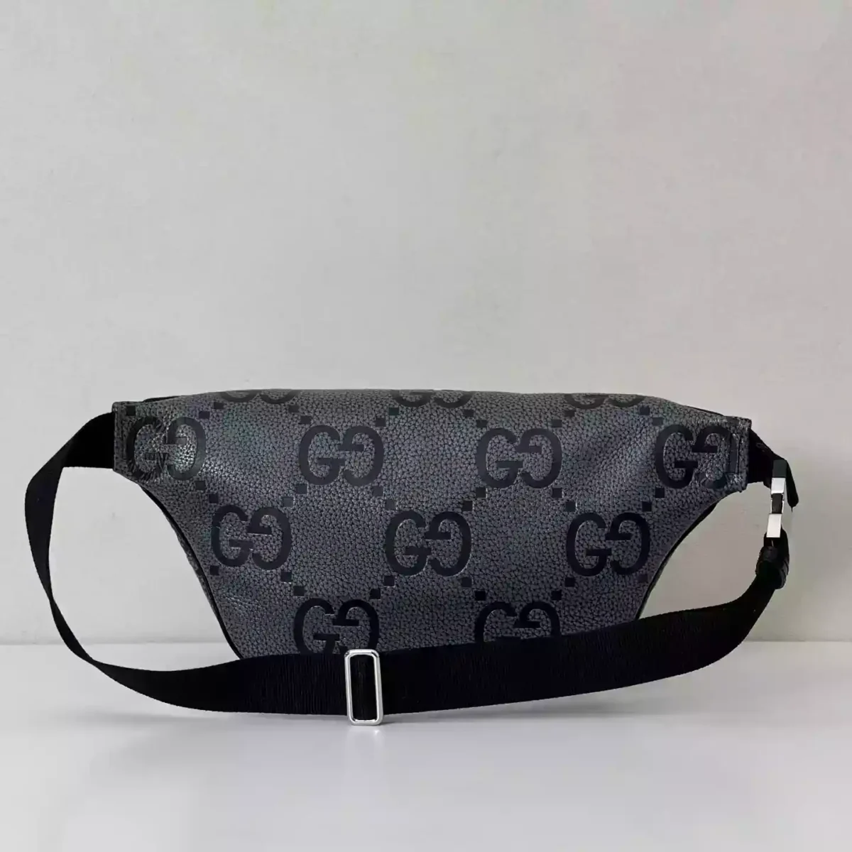 GG jumbo large belt bag in grey and black GG leather – BG078 - Image 2