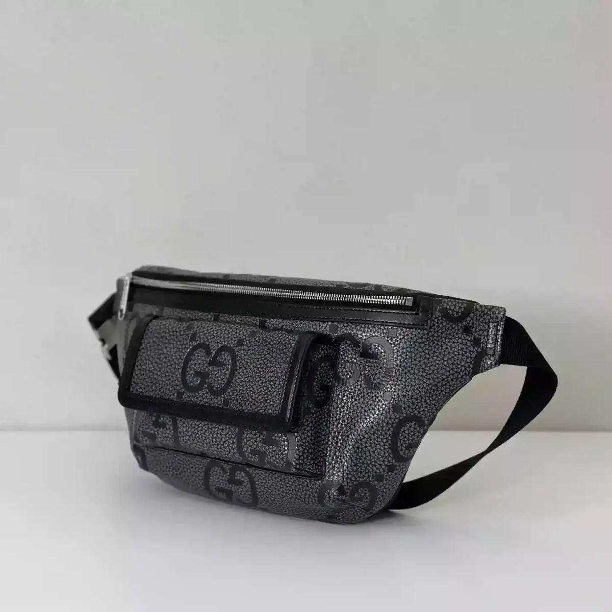 GG jumbo large belt bag in grey and black GG leather – BG078 - Image 4
