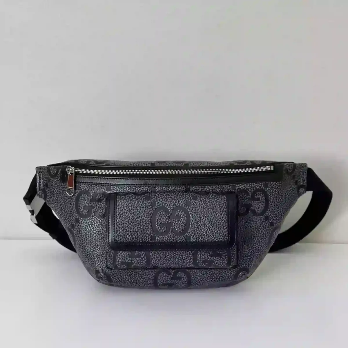 GG jumbo large belt bag in grey and black GG leather – BG078 - Image 3