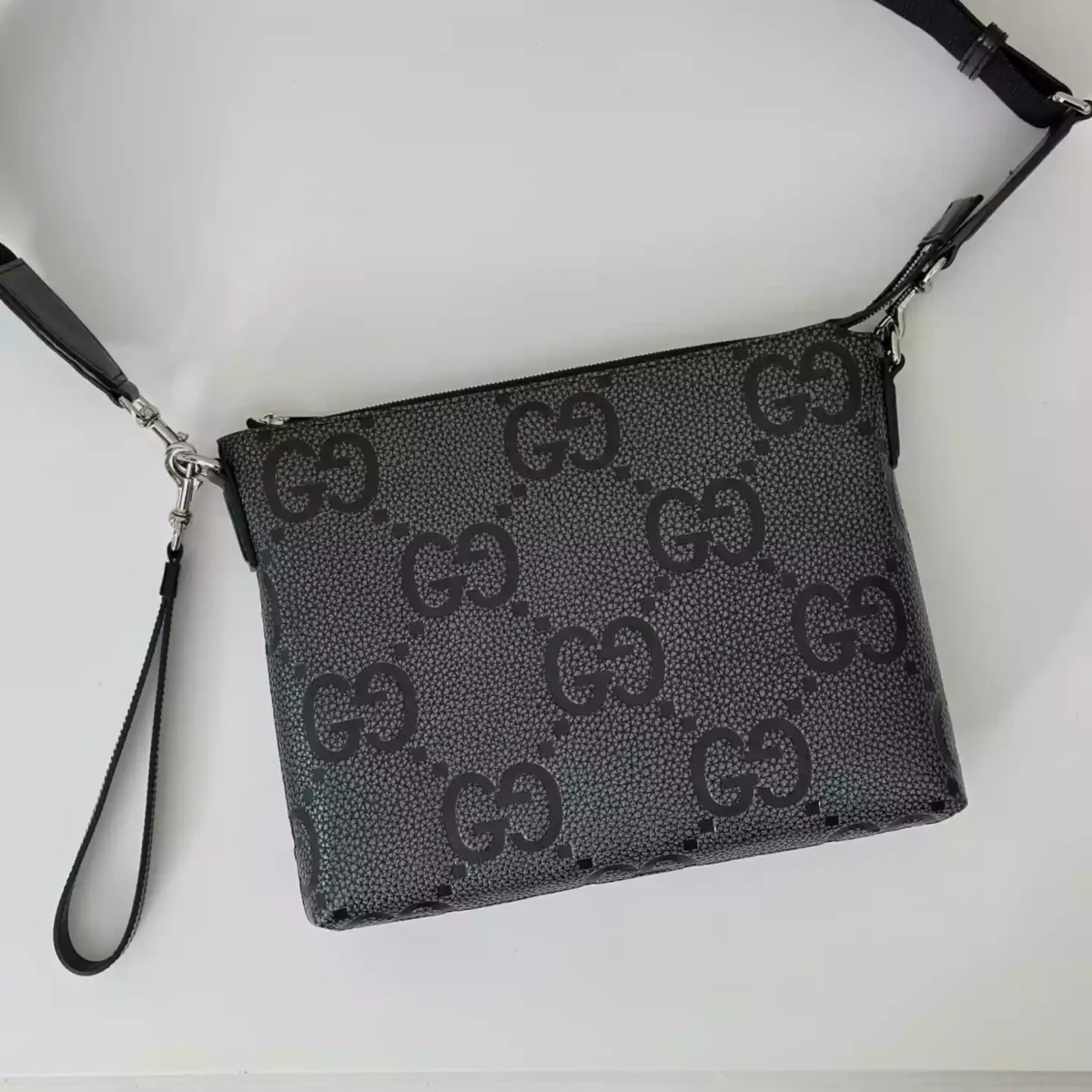 GG jumbo medium crossbody bag in grey and black GG leather – BG079 - Image 3