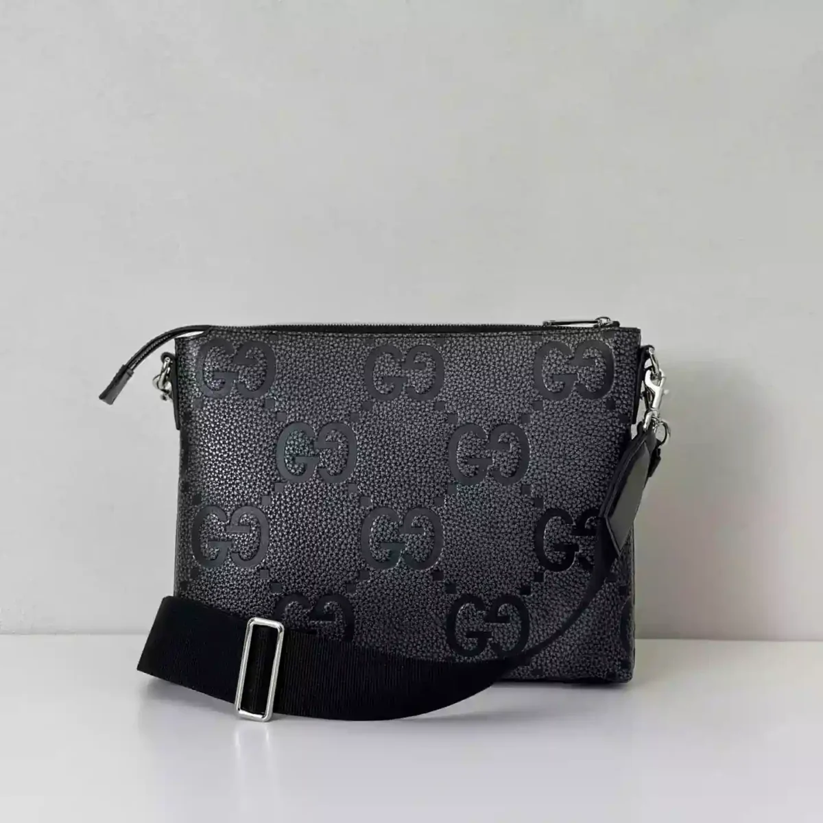 GG jumbo medium crossbody bag in grey and black GG leather – BG079 - Image 5