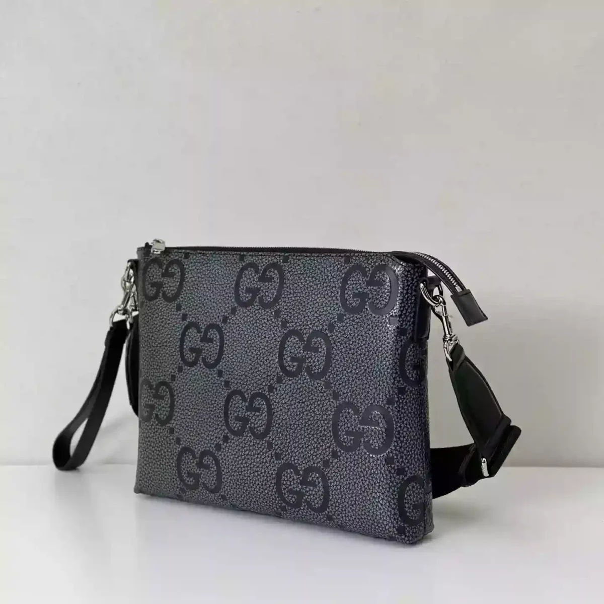 GG jumbo medium crossbody bag in grey and black GG leather – BG079 - Image 6