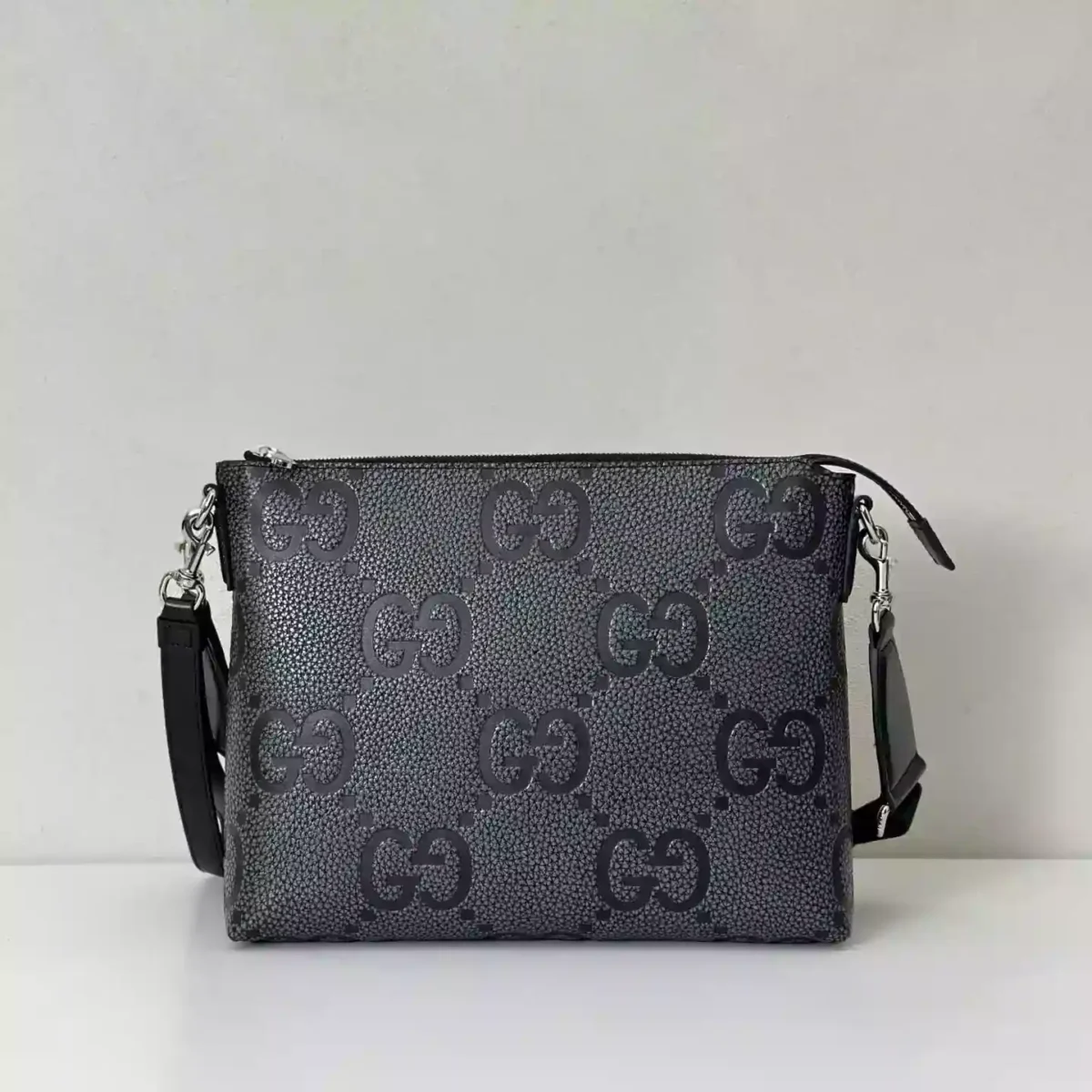 GG jumbo medium crossbody bag in grey and black GG leather – BG079 - Image 7