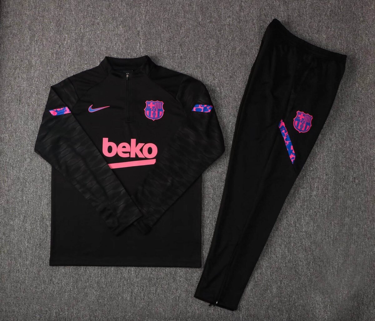 2021/2022 Barcelona Half-Pull Training Suit Black Jersey Set - Image 7