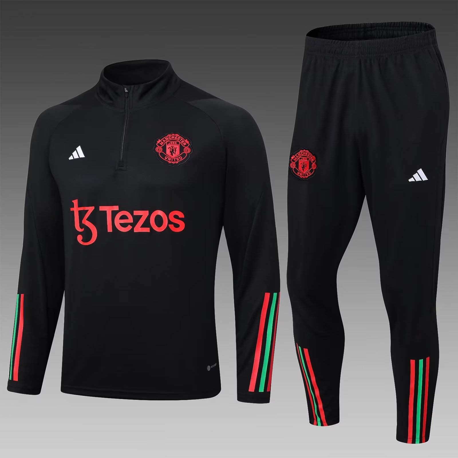 2d40dd871a6da4e66ceeac71f122dd56.jpg 2023/2024 Manchester United Half-Pull Training Suit Black Football Shirt Set - Image 1
