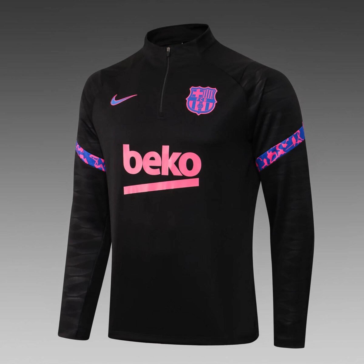 2021/2022 Barcelona Half-Pull Training Suit Black Jersey Set - Image 3