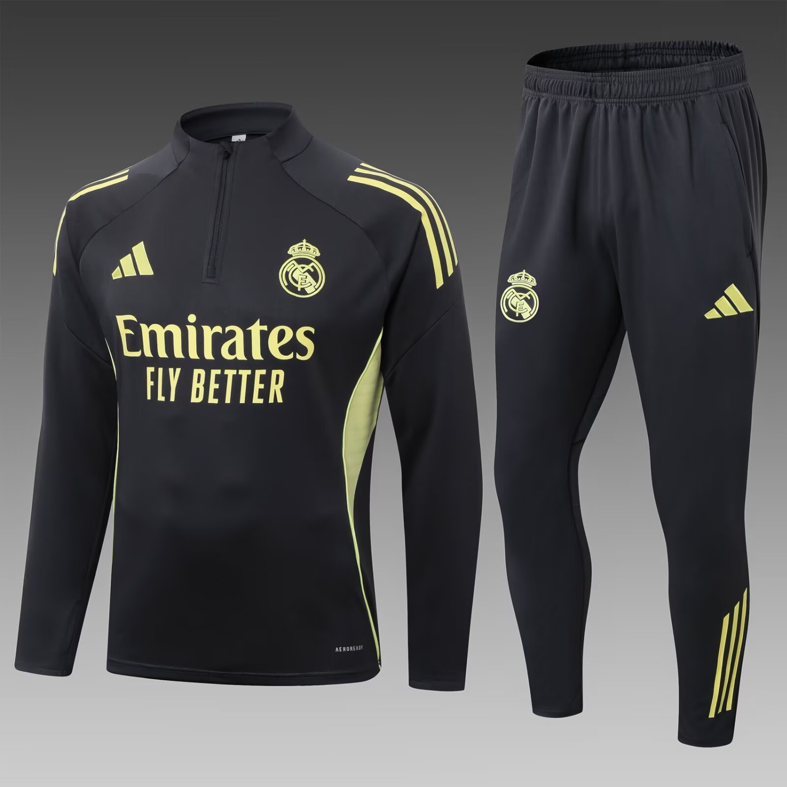 528230ceadf912bd844e5fbd46c4e57f.jpg 2025/2026 Real Madrid Half-Pull Training Suit Dark Gray Football Shirt Set - Image 1