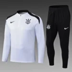2025/2026 Corinthians Paulista Half-Pull Training Suit White Football Shirt Set