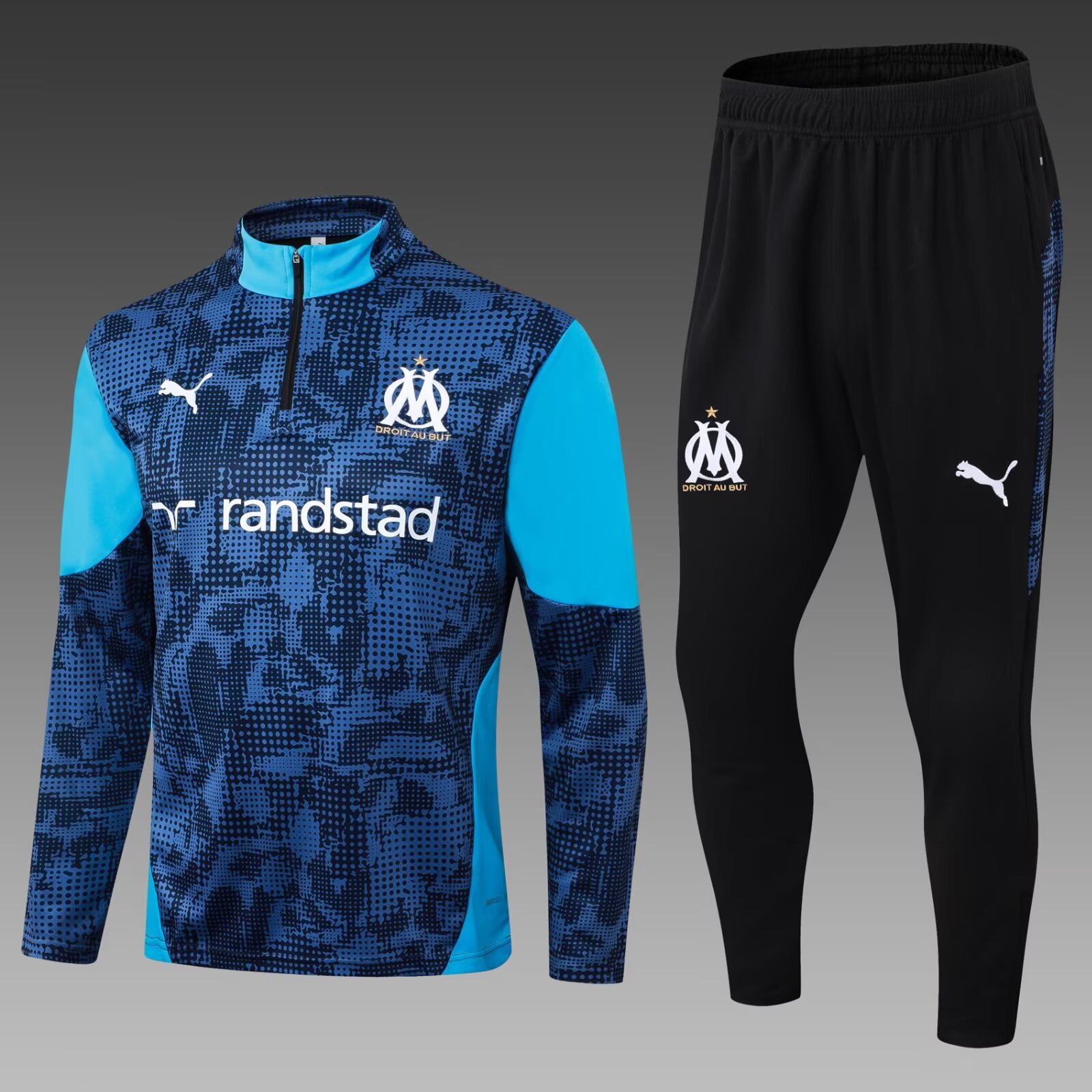 b36c6fbce4e409a8221465da9088f663.jpg 2025/2026 Olympique de Marseille Half-Pull Training Suit Blue-Black Football Jersey Set - Image 1